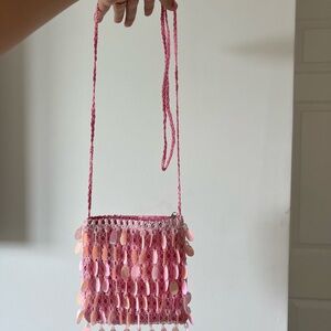 Pink Sequin Crochet Shoulder Bag